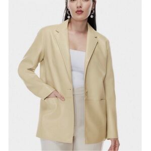 NWT BABATON Logan Blazer Sand‎ White Blanc Faux Leather Oversized Large Aritzia